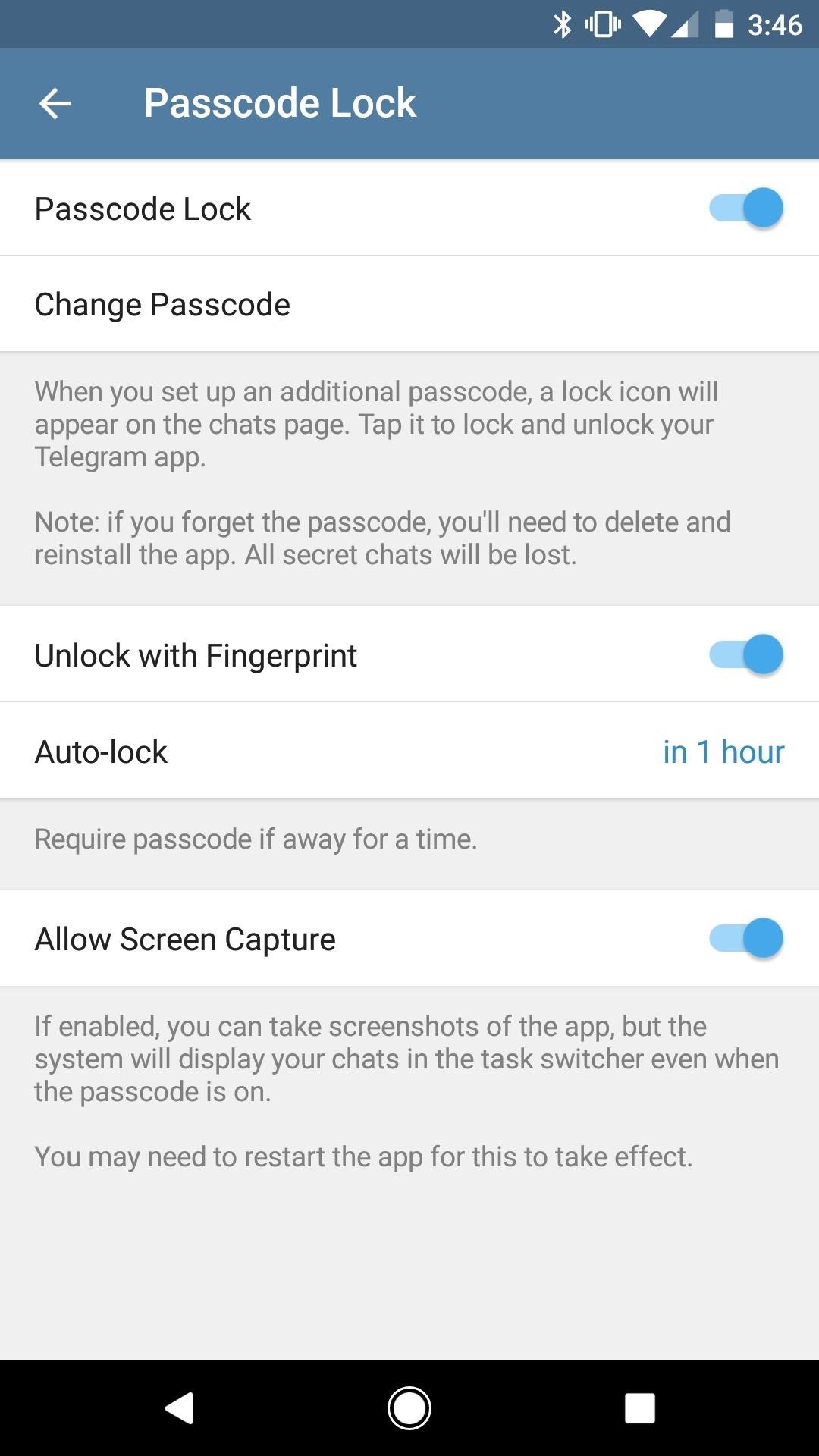 رفع مشکل اسکرین شات گرفتن در تلگرام